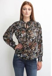 WAYF Black Floral Russell Tie Bust Button Down Long Sleeve Shirt Women's Small