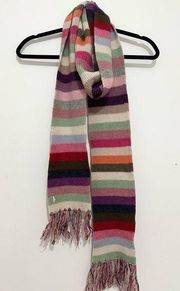 Lambs wool scarf stripes girly fringe at ends one size