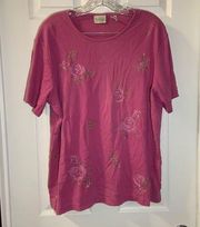 Classic Elements Pink Embroidered Short Sleeve Tee size 16/18W