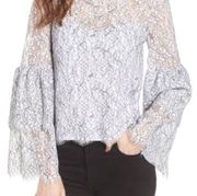 Cupcakes & CASHMERE Women's Basewood Lace Bell Sleeve Blouse Top Black White Med