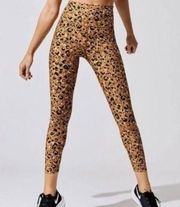 Carbon38 Womens Printed High Rise Layered Gold Leopard 7/8 Leggings Size Small