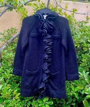 NANETTE LEPORE Black Ruffle Long Cardigan/Sweater SZ XS VGUC!