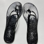 City Streets Women's Flat Glitter Black Shiny Shimmer Glitter Sandals Sz 7