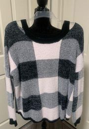 VENUS Eyelash Relaxed Fit Color Block Plaid Sweater