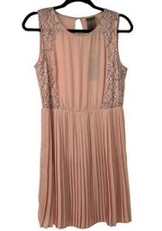 Moon Collection Light Pink Floral Lace Sleeveless Pleated Skirt Dress