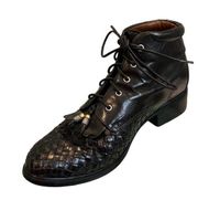 Ariat Vintage  Black Leather Kiltie Western Granny Lace Up Ankle Boots, Sz 8