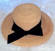 Talbots Tan Sun Hat With Black Bow 100% Straw