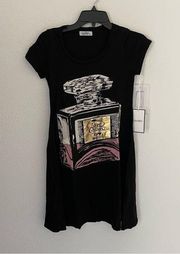 NWT LAUREN MOSHI LA LOVE POTION BLACK T-SHIRT DRESS SZ XS