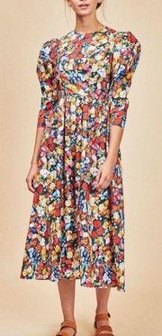 Hunter Bell Patterson Floral Puff Sleeve Midi Dress Sz 0 Super bloom