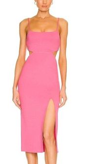 H:ours Haydon Midi Dress Waist Cut-outs Square Neck Pink Barbie Size XXS