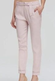 Vince Womens Belted Linen Blend Pant in Peony Elastic Waist Pink Size Medium