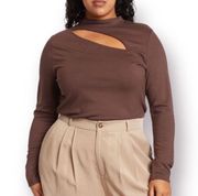 Halogen Cutout Long Sleeve Top Long Sleeve Brown Seal 4X