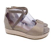 Eileen Fisher Island Tumbled Nubuck Wedge Sandals Metallic Gold Taupe Size 9.5