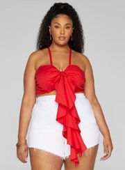 Lucinda Red Tie Front Crop Top Plus Size 2X NWT