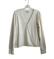 Madewell Faux Wrap Long Sleeve Top Women Size XL Cream Texture & Thread V-Neck