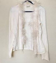 ALBERTO MAKALI Fur Knit white  Ivory cardigan feathers white size M