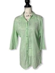 Long green button down shirt