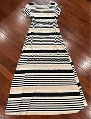 Tan black and white striped maxi dress size small