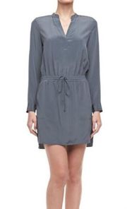 Vince Silk Shirt Dress 12 Gray V Neck Long Sleeve Lightweight