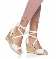 White Cork Wedges Lace Up Sandals Platforms Heels