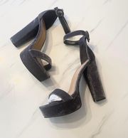 Cute Gray velvet ankle straps platform sandals high heels