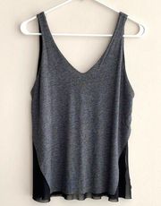 Papaya Grey and Black Flowy Tank Top, Mesh V-Neck Tank Top, Size Medium