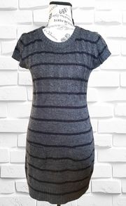 Womens Large Striped Knit Sweater Dress • Pockets High Neckline