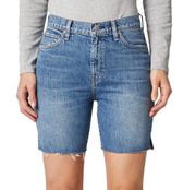 Women’s Hana Stretch Denim Bermuda High Rise Raw Hem Biker Shorts