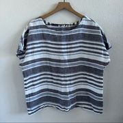 Artisan NY 100% Linen Boxy Blue Gray Striped Top Large