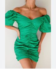 SWEETHEART NECKLINE RUCHED MINI DRESS NEW GREEN
