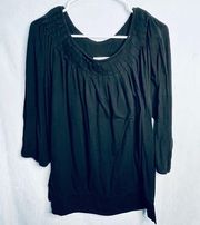 Fashion Bug Black 3/4 Sleeve Pleated Blouse XL