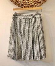 Tory Burch Cream with Navy Stripe Pleated Skirt Size 10