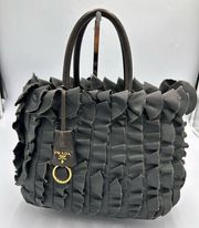 PRADA Tessuto Nylon Ruffle Tote Grey