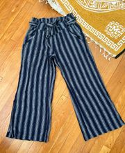 Blue Striped Linen Blend Wide Leg pants