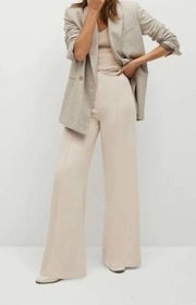 Mango Cream Crepe Wide Leg Trouser Pants Size 14