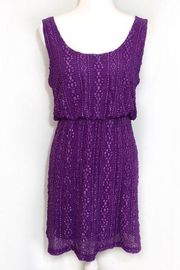 Purple Crochet Textured Blouson Stretchy Dress