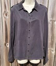 Anthropologie Maven West Medium Gray Button Down Top Blouse Ruffle Shirt Long Sl