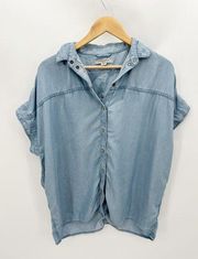 AllSaints Shirt Women SMALL Blue Pome Bay Chambray Short Sleeve Button Front