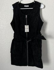 $690 NWT RE/DONE 60s SUEDE BELTED BLACK MINI DRESS SZ SMALL