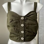 Red Carter Women's Olive Button-Front Sleeveless Crop Top Size L