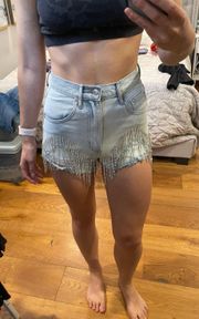 White Fox rhinestone denim shorts