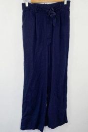 Timing Navy Blue Belted High Rise Linen Blend Pants Women's Size Small S