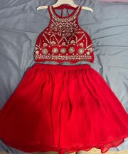 B Darlin Red Sparkly Two Piece Homecoming Dress