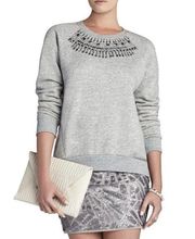 BCBGMAXAZRIA Gray Sequin Sweatshirt Crew Pullover Sweater