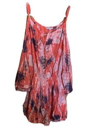 Tiare Hawaii Womens One Size Multicolor Boho Print Cold Shoulder Blouse Top