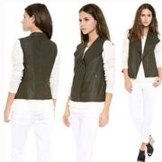 Vince 100% Leather Military Moto Vest Jacket Olive Green Women's Size XS