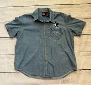 Vintage XL embroidered Mickey jean button shirt sleeve shirt