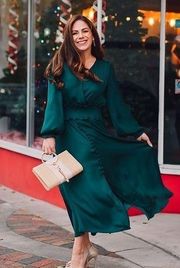 CHICWISH SATIN BUTTON DOWN WRAP MIDI DRESS IN DARK GREEN