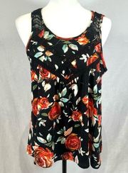 Black floral tank top with lace detail size medium