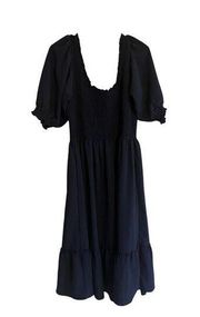 Hill House Home Large Nap Dress Navy Polyester Midi Smocked Pockets